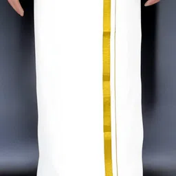 TUNI MANI 3.8meter / 3/4" Gold Zari Double Dhoti Solid Men Dhoti-image-53