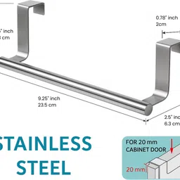 ampereus Stainless Steel Towel Bar Stand– Over Cabinet Door Hanging Bar, (Pack of 1) Blue Towel Holder image 5