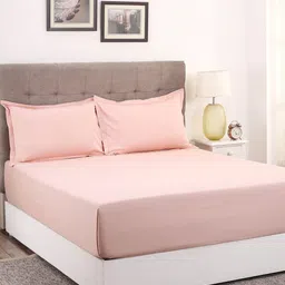 Pink Solid 400 TC Cotton 1 Double King Size Bedsheet with 2 Pillow Covers by Maspar image 1