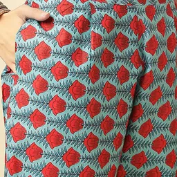 Saanjh Blue & Red Printed V-Neck Tunic With Trouser image 5
