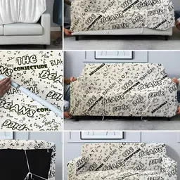 Cortina Off White & Black Printed Single Seater Sofa Cover image 2