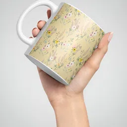 macmerise Beige & White Floral Printed Ceramic Glossy Cups Set of Cups and Mugs image 3