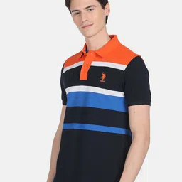 U.S. Polo Assn. Men Striped Polo Collar Slim Fit Pure Cotton T-shirt image 3