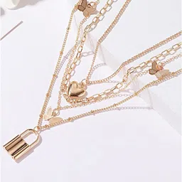 Vembley Gold-Plated Gold-Plated Layered  Heart & Butterfly Necklace image 3