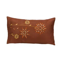 Perenne Design Brown & Yellow Floral Embroidered Rectangle Cushion Cover image 3