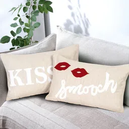 eyda Valentine Beige & White 2 Pieces Embroidered Rectangle Cushion Covers image 3