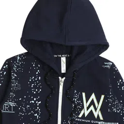 earth conscious Boys Abstract Printed Hooded Fleece Bomber Jacket image 2