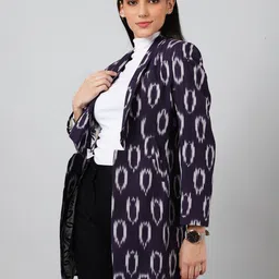 INDOPHILIA Ikat Woven-Design Single-Breasted Open-Front Longline Blazer image 2