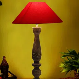Devansh Red Wooden Contemporary Frustum Shaped Table Lamp image 2