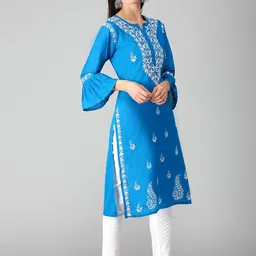 Seva Chikan Ethnic Motifs Printed Thread Work Cotton Lucknowi Chikankari Kurta image 3