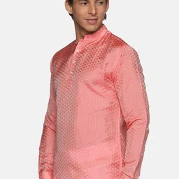 Sethukrishna Men Peach Self Design Art Silk Kurta image 3