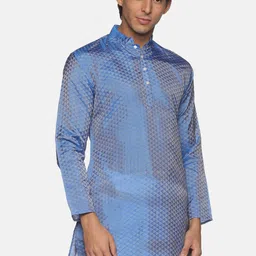 Sethukrishna Men Blue Printed Thread Work Handloom Kurta image 3