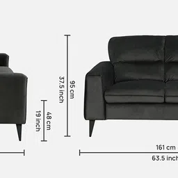 casacraft from pepperfry Volkach Velvet 2 Seater Sofa In Steel Grey Colour image 2