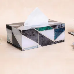 the home co. Shades Of Green & Gold MDF Wood New Mosaic Tissue Box image 1