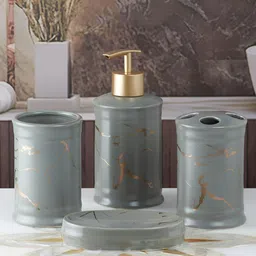 Kookee Grey 4 pieces Abstract Ceramic Bath Accessories Set image 3