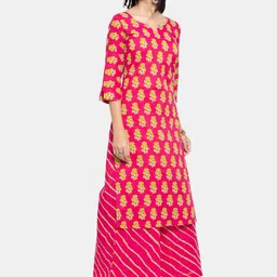 Aarsha Women Pink Floral Printed Cotton Kurta image 3