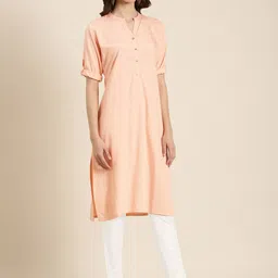 SHOWOFF Mandarin Collar Roll-Up Sleeves Cotton Kurta image 4