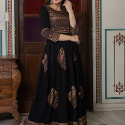 DAEVISH Ethnic Motifs Printed Fit and Flare Maxi Ethnic Dress image 3