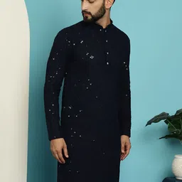 SOJANYA Ethnic Embroidered Sequined Pure Cotton Straight Kurta image 4