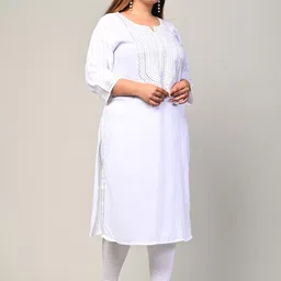 KALINI Plus Size Ethnic Motifs Embroidered Notch Neck Mirror Work Straight Kurta image 3