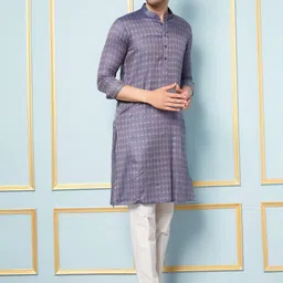 See Designs Men Woven Design Mandarin Collar Kurta image 3
