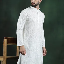 SOJANYA LUXE Woven Design embroidery Mandarin Collar Thread Work Cotton Silk Kurta image 2