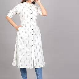 SkyaSia Ethnic Motifs Printed Mandarin Collar Roll-Up Sleeves A-Line Kurta image 2