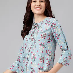 Latin Quarters Floral Printed Tie-Up Neck Blouson Top image 2