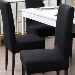 HOKIPO Black Set Of 2 Stretchable Dining Chair Elastic Slip Covers image 2