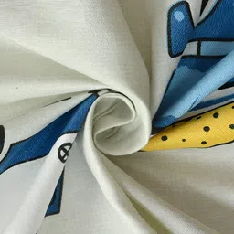 BREVARD Off White & Blue Conversational Printed 210 TC Single Bedsheet with 1 Pillow Cover image 4