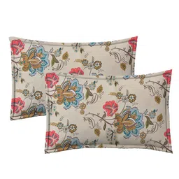 RRC Cream-Coloured & Red Floral Cotton 154 TC King Bedsheet with 2 Pillow Covers image 4