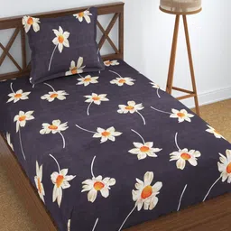 Aura Dreams Black Beige Floral 180 TC 2 Single Bedsheet with 2 Pillow Covers image 3