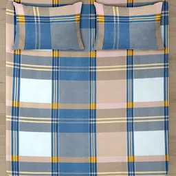 MODEFE Blue & Brown Geometric Microfiber 144 TC Queen Bedsheet With 2 Pillow Covers image 3