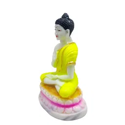 GLOOKS White & Yellow Marble Buddha Idol Showpiece image 2