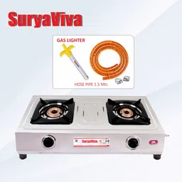 SUPER 2B SS(Hose Pipe + Lighter) Gas (silver) Stainless Steel Manual Gas Stove-image-35