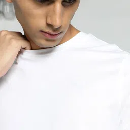 puma Men Solid V Neck Pure Cotton White T-Shirt image 4