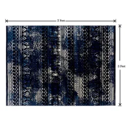 modefe Blue Abstract Nylon 3 ft x 5 ft Machine Made Carpet image 2