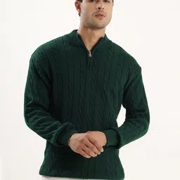 kveto Men Self Design High Neck Green Sweater-picture-24