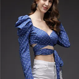 BAESD Printed Sweetheart Neck Puff Sleeve Wrap Crop Top image 3