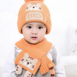 Little Surprise Box LLP Kids Orange Woven Woolen Cap & Muffler image 2