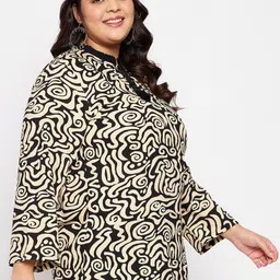 VINAAN Abstract Printed Tie-Up Neck Long Sleeves Top image 3