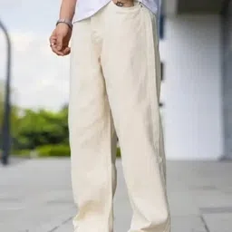 woomny Men Loose Fit High Rise Beige Jeans image 3