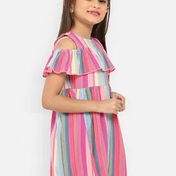 Nauti Nati Girls Striped Cold-Shoulder Ruffled Crepe A-Line Dress image 5