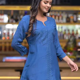 Advya Floral Embroidered Sequinned Cotton Straight Kurti image 5