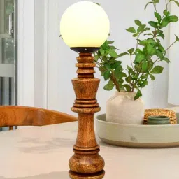 homesake Chess Decorative Bedside Table Desk Lamp White Frost Shade, Handmade Wooden, King-picture-21
