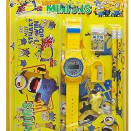 silayi Minions Theme Geometry Box Set with Digital Watch – 6 Pcs School Stationery set Geometry Box image 2