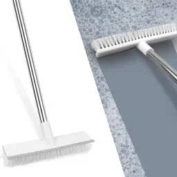 xeamusy Bathroom Cleaning Brush with Wiper, 2 in 1 Tiles Cleaning Floor Scrub Brush Microfibre Wet and Dry Brush image 4