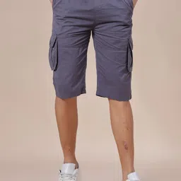 v-mart Solid Men Grey Cargo Shorts-picture-11