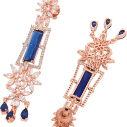 saraf rs jewellery Rose Gold plated Blue AD studded Drop Earrings Cubic Zirconia Brass Drops & Danglers image 4