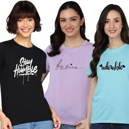 adyavastram Pack of 3 Women Graphic Print Round Neck Cotton Blend Multicolor T-Shirt-picture-15